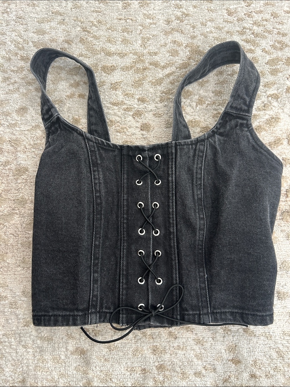 wild fable Black Lace-Up Denim Crop Tank